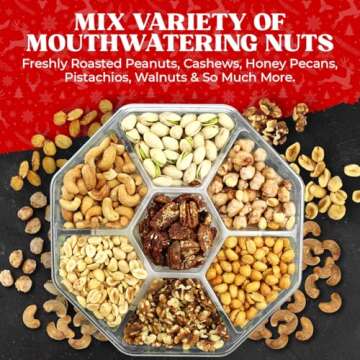 Christmas Nuts Gift Basket for Holiday Season, Premium Mixed Nut Assortment Gift Gourmet Snack Food Present Box, Vegan, Organic and Kosher - Christmas Gift Basket for Family (7 Sectional)