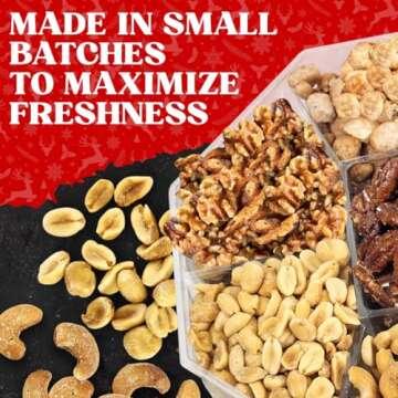 Christmas Nuts Gift Basket for Holiday Season, Premium Mixed Nut Assortment Gift Gourmet Snack Food Present Box, Vegan, Organic and Kosher - Christmas Gift Basket for Family (7 Sectional)