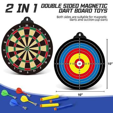 Magnetic Dart Board, Safe Double Sided Magnetic Dart Game Toy for Kids,12pcs Magnetic Darts & 2 Toy Gun & 24 Foam Darts, Indoor Party Game Toys Gifts for 5 6 7 8 9 10 11 12 Years Old Boy Girl Adults