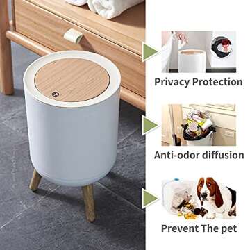 Trash can，7Liter/1.8 Gallon Garbage can with Press top Lid，Nordic Modern Waste Basket，Plastic Trash bin Suitable for Kitchen, Bathroom, Bedroom, Living Room, Office, Outdoor，Dog Proof Trash can……