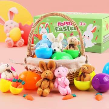 Easter Eggs Easter Basket Stuffers - Easter Decorations with Animal Plush Toys, Easter Gifts Plastic Easter Eggs for Kids/Teens, Easter Toys Prefilled Easter Eggs with Cute Bunny Easter Party Supplies