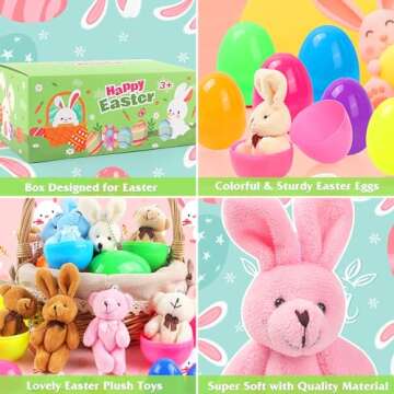 Easter Eggs Easter Basket Stuffers - Easter Decorations with Animal Plush Toys, Easter Gifts Plastic Easter Eggs for Kids/Teens, Easter Toys Prefilled Easter Eggs with Cute Bunny Easter Party Supplies