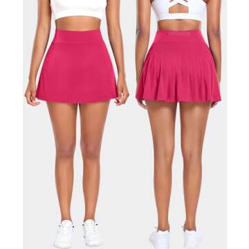 Pleated Tennis Skirts for Women with Pockets Shorts Athletic Golf Skorts Running Workout Sports Activewear Skirt (Hot Pink, XX-Small)