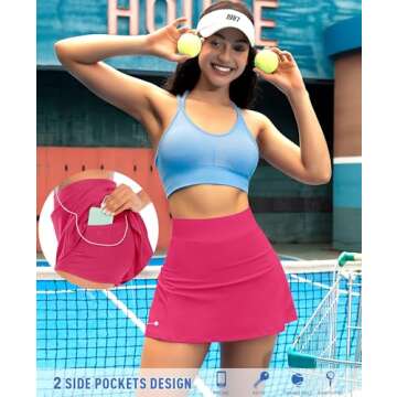 Pleated Tennis Skirts for Women with Pockets Shorts Athletic Golf Skorts Running Workout Sports Activewear Skirt (Hot Pink, XX-Small)