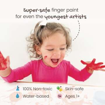 Honeysticks Non Toxic Finger Paint (6 Bright Colors), Washable from Skin, Safe Finger Painting for Toddlers, Kids Ages 1-3, 2-4, 3-5, Perfect First Paint for Little Artists Age 1+, Water Based, Eco