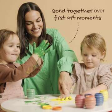 Honeysticks Non Toxic Finger Paint (6 Bright Colors), Washable from Skin, Safe Finger Painting for Toddlers, Kids Ages 1-3, 2-4, 3-5, Perfect First Paint for Little Artists Age 1+, Water Based, Eco