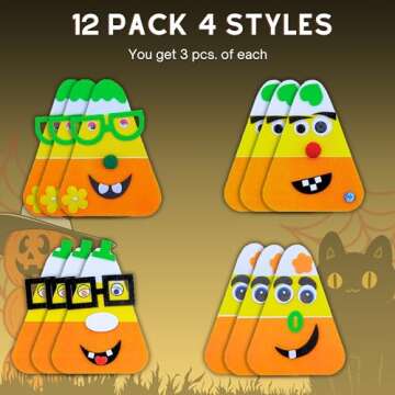 4E's Novelty Halloween Crafts for Kids (12 Pack) Goofy Candy Corn Magnet Foam Craft Kit - Bulk Fall Arts and Crafts for Toddlers & Kids, Halloween Activities for Kids Party