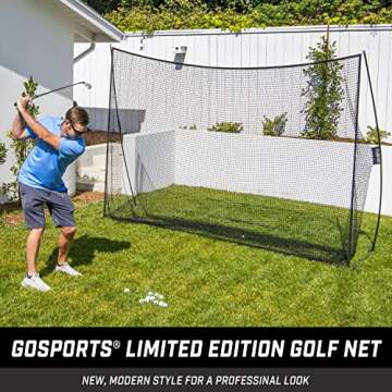 GoSports 10 ft x 7 ft Golf Practice Hitting Net - Personal Driving Range for Indoor or Outdoor Use