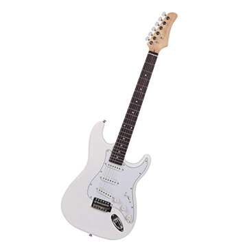 38 Inch Electric Guitar, Rosewood Fingerboard Electric Guitar, w/Picks, Strap, Cord, Bag, Tremolo Arm, for Beginner and Intermediate Performer (White)