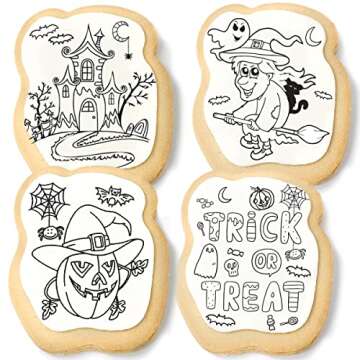 Halloween Cookies Decorating Kit Coloring Gift For Kids Food | 4 Jumbo Cookies + 3 Edible Markers | Individually Wrapped | Pumpkin Ghost Witch Holiday Fall Activities Fun