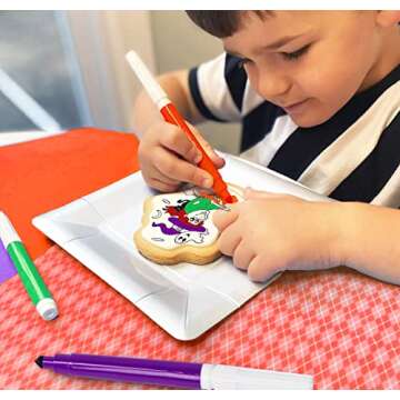 Halloween Cookies Decorating Kit Coloring Gift For Kids Food | 4 Jumbo Cookies + 3 Edible Markers | Individually Wrapped | Pumpkin Ghost Witch Holiday Fall Activities Fun