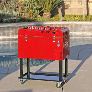 Portable Red Patio Cooler with Foosball - 68 Quart