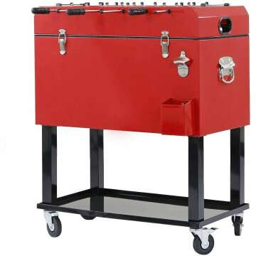 Portable Red Patio Cooler with Foosball - 68 Quart