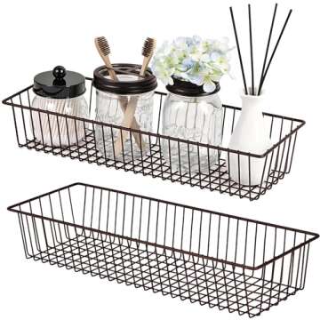 Farmhouse Decor Metal Wire Storage Organizer Bin Basket(2 Pack) - Rustic Toilet Paper Holder - Home Storage Organizer for Bathroom, kitchen cabinets,Pantry, Laundry Room, Closets, Garage (Bronze)