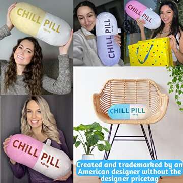 MRJ Products Chill Pill Pillow - Preppy Cute Trendy Room Decor Aesthetic Throw Pillows Dorm, Teenager, Y2K, Teacher, Doctor, Nurse, Lawyer Student, Best Friend, Sister Birthday Gift for her