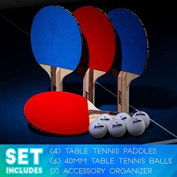 Franklin Sports 4 Player Ping Pong Paddle Set - 4 Table Tennis Paddles and 6 Table Tennis Balls - Ping Pong Paddles - Ping Pong Rackets with Balls