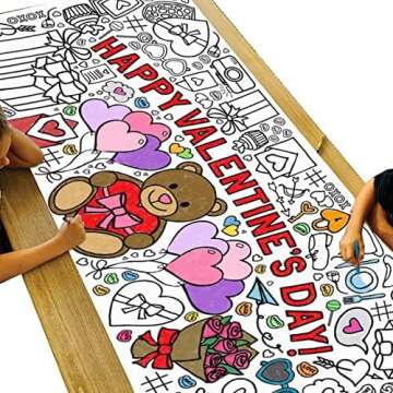 Tiny Expressions Giant Coloring Poster for Kids, Happy Valentine's Day - Rolled, No Creases 30" x 72" Coloring Table Cloth for Kids Activity - Valentines Day Crafts