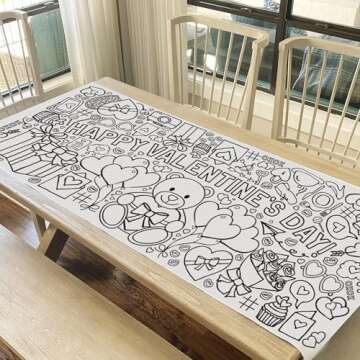 Tiny Expressions Giant Coloring Poster for Kids, Happy Valentine's Day - Rolled, No Creases 30" x 72" Coloring Table Cloth for Kids Activity - Valentines Day Crafts