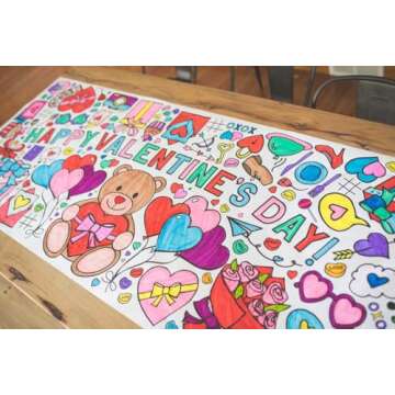 Tiny Expressions Giant Coloring Poster for Kids, Happy Valentine's Day - Rolled, No Creases 30" x 72" Coloring Table Cloth for Kids Activity - Valentines Day Crafts