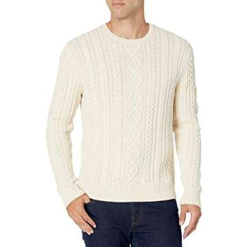 Men's 100% Cotton Cable Crewneck Sweater in Off-White