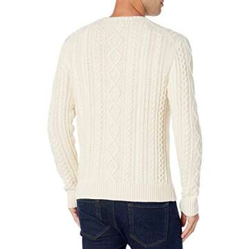 Men's 100% Cotton Cable Crewneck Sweater in Off-White