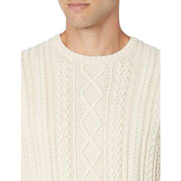 Men's 100% Cotton Cable Crewneck Sweater in Off-White