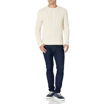 Men's 100% Cotton Cable Crewneck Sweater in Off-White