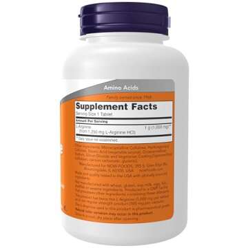 NOW Foods Supplements, L-Arginine 1,000 mg, Nitric Oxide Precursor*, Amino Acid, 120 Tablets