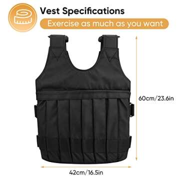 Weighted Vest, 20kg/44lbs Adjustable Exercise Weighted Vestfor Workout Fitness Resistance Training Boxing(Weights not Included)