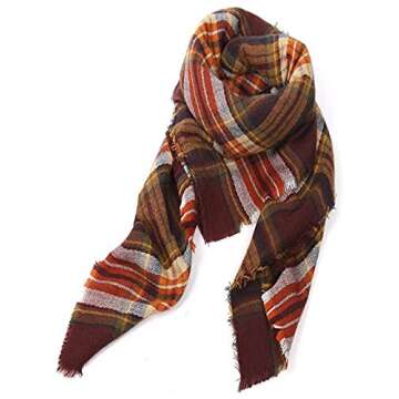 Century Star Women's Fall Winter Scarf Classic Tassel Plaid Scarf Warm Tartan Wrap Shawl Coffee