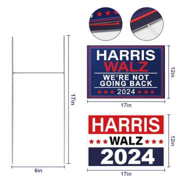 Harris Walz 2024 Yard Signs 2-Pack – Double-Sided Waterproof Yard Signs, 12x17 Inches with Metal H-Stakes – Kamala Harris Tim Walz Waltz Campaign Rally Placard Outdoor Lawn Garden Decoration