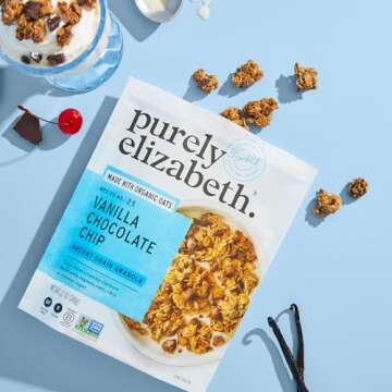 Purely Elizabeth Vanilla Chocolate Chip Granola, Made with Organic Oats and Ancient Grains, Gluten-Free, Non-GMO (3 Ct, 12oz Bags)