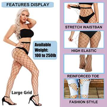 akiido Fishnet Stockings, High Waist Tights for Women, Sparkle Party Rhinestone Mesh Stockings, Fishnets Thigh High Pantyhose