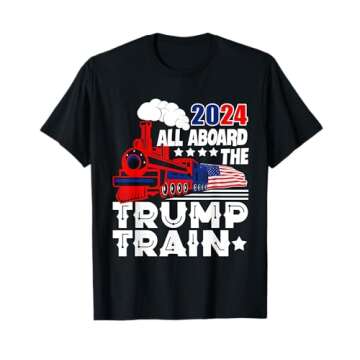 Trump 2024 All Aboard The Trump Train USA American Flag T-Shirt