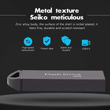 64GB USB Flash Drive, Metal Waterproof 64 GB USB Drive USB Ultra High Speed Memory Stick, Portable Thumb Drive for PC/Tablets/Mac/Laptop