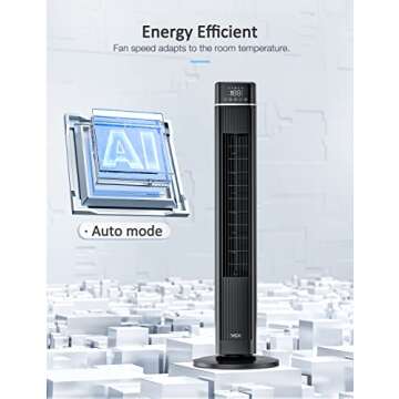 VCK Tower Fan for Bedroom, 90° Oscillating Fan with 26ft/s Velocity,40" Cooling Floor Fan with Smart Remote,Touch Control, 3 Speeds, 4 Modes, 12H Timer, Quiet Bladeless Standing Fan for Home,Office