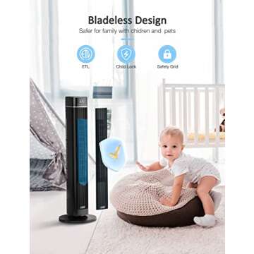 VCK Tower Fan for Bedroom, 90° Oscillating Fan with 26ft/s Velocity,40" Cooling Floor Fan with Smart Remote,Touch Control, 3 Speeds, 4 Modes, 12H Timer, Quiet Bladeless Standing Fan for Home,Office