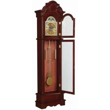 BOWERY HILL Grandfather Clock with Adjustable Volume Digital Chime in Brown Red