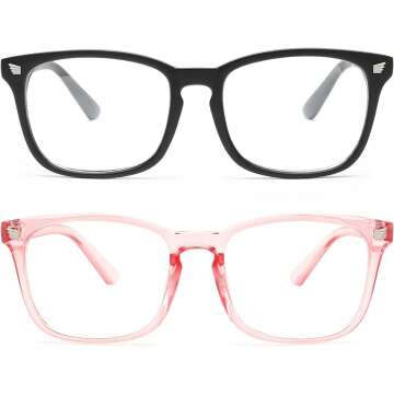 livho 2 Pack Blue Light Blocking Glasses, Computer Reading/Gaming/TV/Phones Glasses for Women Men,Anti Eyestrain & UV Glare (Matte Black+Clear Pink)