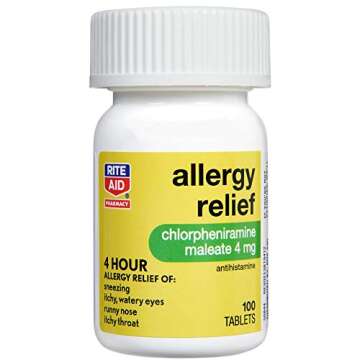 Rite Aid Allergy Medicine, Chlorpheniramine Maleate 4mg - 100 Count Tablets | 4 Hour Allergy Relief | Antihistamine Allergy Medication | Allergy Medicine for Adults | Non Drowsy Allergy Medicine