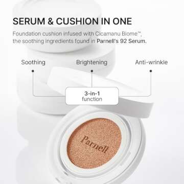 Parnell Cicamanu Serum Cushion - Moisturizing Foundation for Soothing, Coverage, Glass Skin and Lightweight for Sensitive and Dry Skin Pearl Skin (0.52 Fl Oz) (#23 Natural Beige)