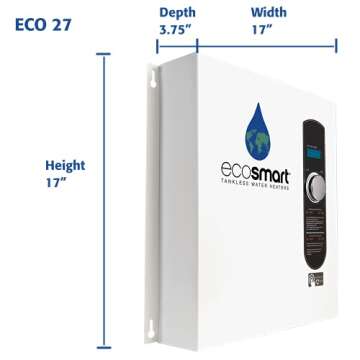 EcoSmart ECO 27 Tankless Water Heater, Electric, 27-kW - Quantity 1, 17 x 17 x 3.5