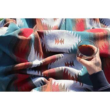 Ruth&Boaz Outdoor Wool Blend Blanket Ethnic Inka Pattern(M) (M-Orange, Large)