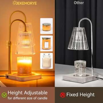 Candle Warmer Lamp with Timer - Adjustable Height Wax Melt Electric Light Warming Dimmable Top Melter Heater For Melting Heating Small Jar Candles Gifts Women Mom Birthday Home Desk Decor W/2 Bulbs