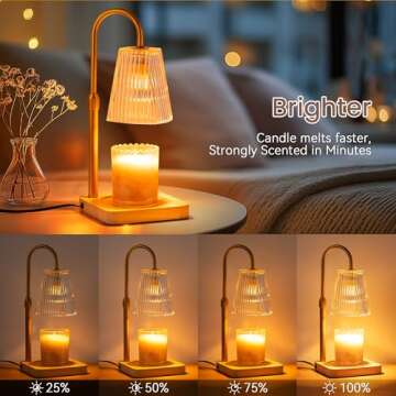 Candle Warmer Lamp with Timer - Adjustable Height Wax Melt Electric Light Warming Dimmable Top Melter Heater For Melting Heating Small Jar Candles Gifts Women Mom Birthday Home Desk Decor W/2 Bulbs