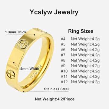 YCSLYW Ladies Stainless Steel Ring Love Friendship Ring Golden High Polish Stainless Steel Ring Wedding Jewelry Birthday Gift, 5-10