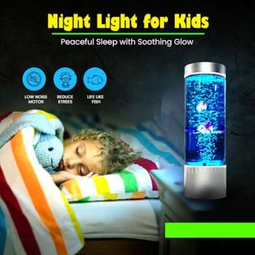 Brewish Bubble Fish Lamp | Desktop Sensory LED Bubble Lamp | Color Changing Aquarium lamp | Artificial Fish Tank with Moving Fish, Sea Horse, Jellyfish | Gift for Kids, Adults, ADHD & Autism