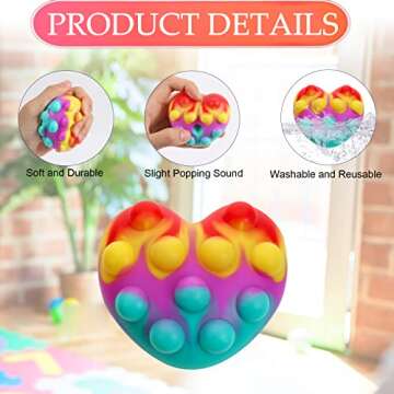 4 Pack Pop Stress Balls Fidget Toy, 3D Sensory Heart Balls Fidget Toys for Kids Adults, Push Bubble Pop Fidget Toys Autism Stress Relief Valentine Gift Classroom Exchange Party Favors