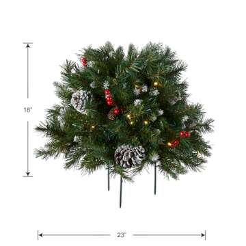 National Tree Company National Tree 18 Inch Frosted Urn Filler with Cones, Red Berries, Tripod Stake and 35 Warm White Battery Operated LED Lights with Timer (FRB-300-18U-B), 18"