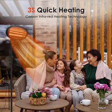 Patio Heater, Electric Patio Heater, Infrared Heater,Outdoor Heater, Infrared Patio Heater, 500/1000/1500W, Waterproof IP34, Adjustable with Overheat Protection, for Indoor/Outdoor, Garage and Backyard